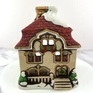Lefton Vintage Tealight Porcelain Colonial Village House Christmas Candle Holder